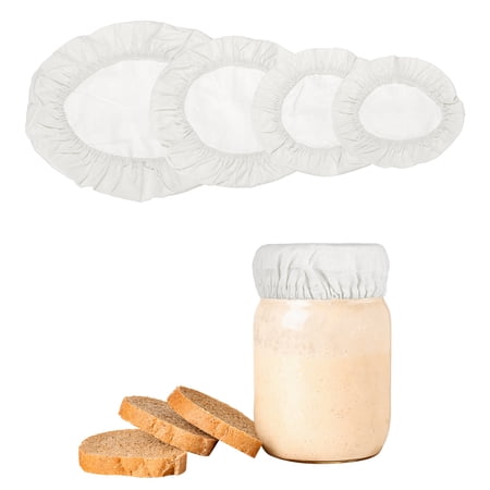 Uxcell 4Pcs Sourdough Jar Cover Reusable Sourdough Cloth Cover Breathable Cotton Cloth for Bowl Dough Preserving Lids Bread Baking Supplies White