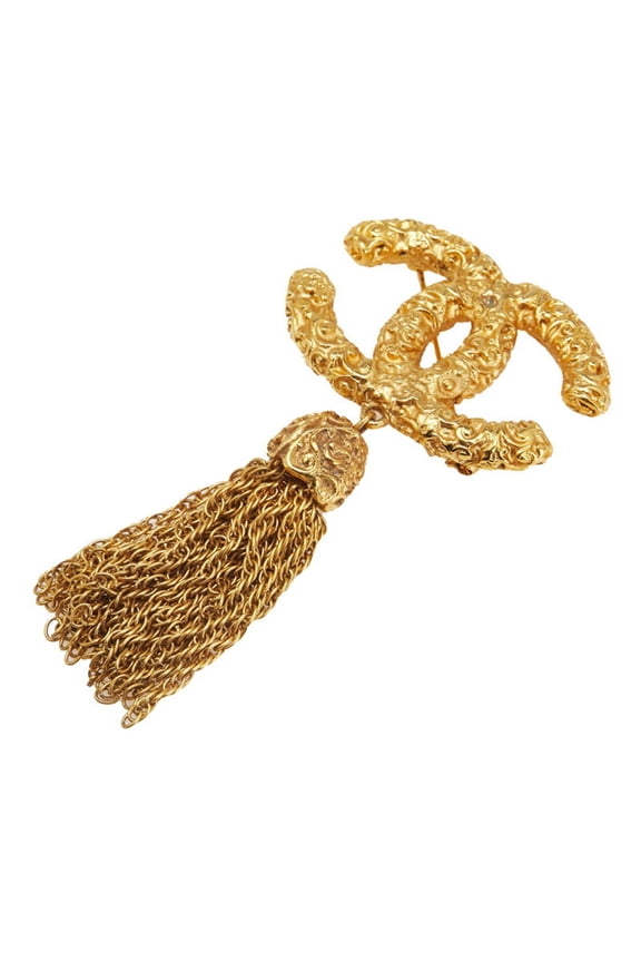 Pre-Owned Vintage Chanel Coco Mark Lava Tassel Brooch, Gold Plated, Women's (Good)
