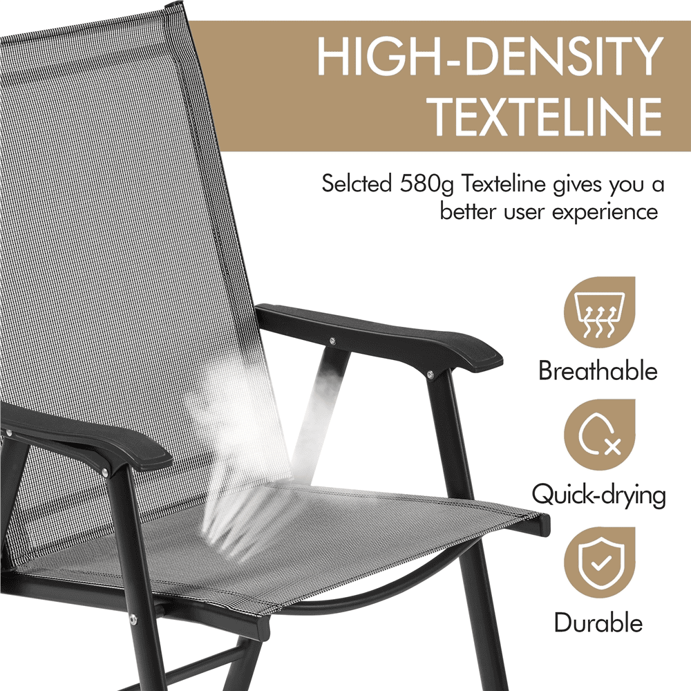 Alden Design Set of 2 Outdoor Texteline Folding Dining Chairs with Backrest, Gray