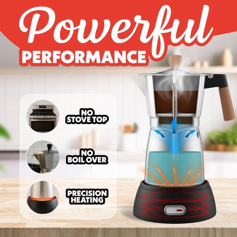Gourmia Electric Moka Pot, Espresso Maker, 3–6 Cup, 550W, Silver