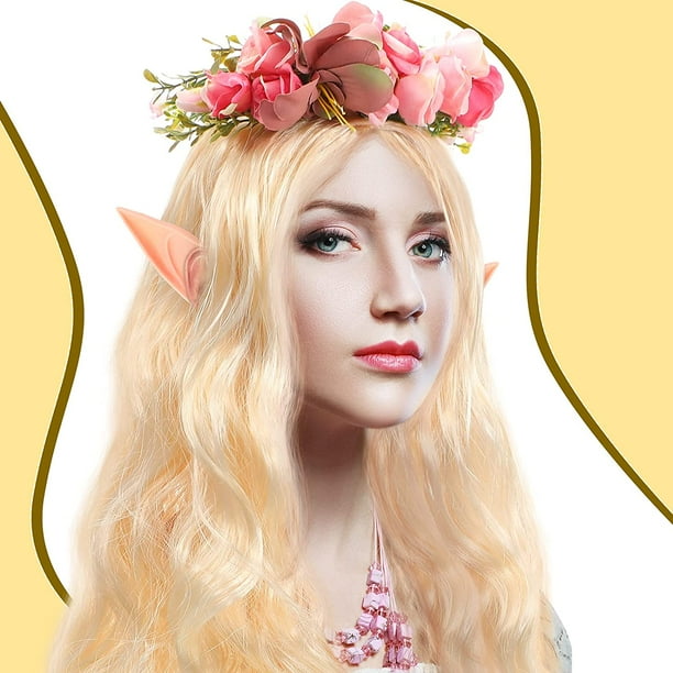 Elf Cosplay Costume Set Light Blonde Long Curly Hair Wig with
