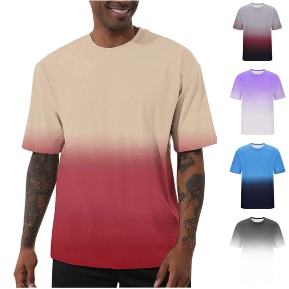 Bnwani Mens Shirts Short Sleeve Tee Casual Crew Neck Shirts Beige 3XL