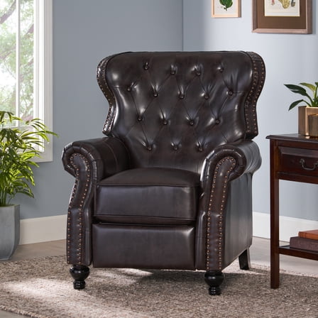 Noble House Wheaton Standard Reconstituted Bycast Bonded Leather Wingback Recliner, Brown