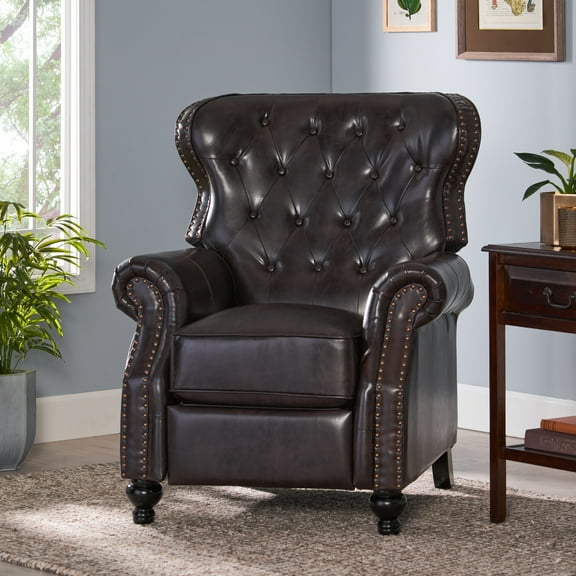 Noble House Wheaton Standard Reconstituted Bycast Bonded Leather Wingback Recliner, Brown