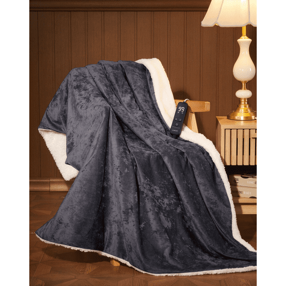 GARVEE Velvet Electric Heated Throw Blanket 50" x 60", 10 Heat Levels & Overheat Protection,Grey