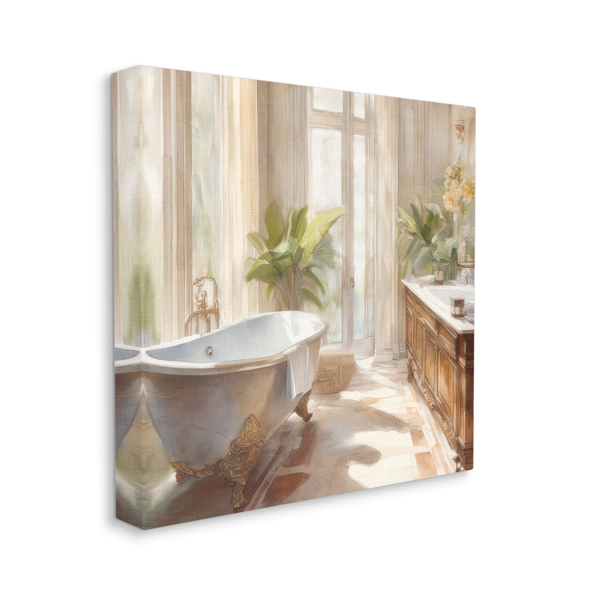 Stupell Industries Sunlit Bathroom View Botanical & Floral Painting Gallery Wrapped Canvas Art Print Wall Art, 30 x 30