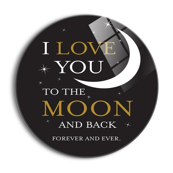 Love You Moon Back Slate Grey Stars 24 inch Glass Round Wall Hanging Sign