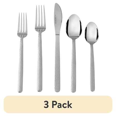 (3 pack) Mainstays Armatto Stainless Steel Flatware Set, 20 Pieces, Service for 4