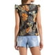 thumbnail image 3 of Top sin mangas de cuello cuadrado con volantes impreso tropical INSPIRE CHIC para mujeres XS Negro Naranja, 3 of 5