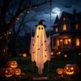 thumbnail image 3 of Hanging Halloween Witch Ghost Outdoor Decoration, Battery-Operated Illuminated Light-Up Flying Ghost on Wooden Swing Seat, Spooky Hanging Animatronic Decor for Front Porch, Tree & Yard, 3 of 10