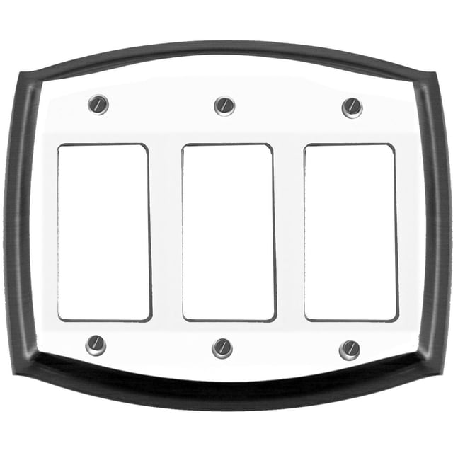 Atron Electro Industries Astoria Triple Rocker Wall Plate - White / Chrome