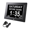 thumbnail image 1 of Yescom Horloge de Jour Numérique LCD 8 Pouces Grand Format 8 Alarmes Calendrier à Intensité Réglable pour Personnes Âgées Mur de Démence Noir, 1 of 9