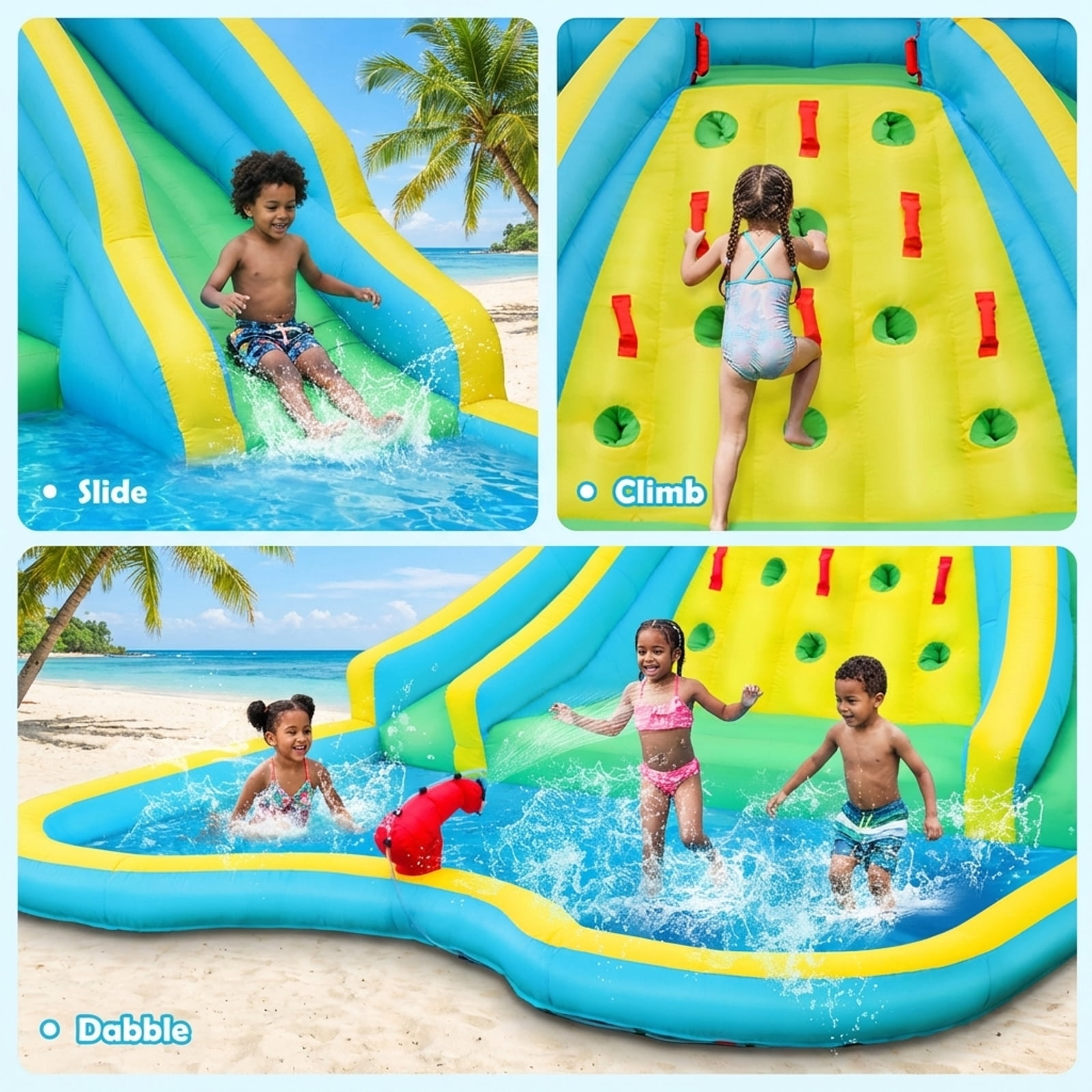 Redsmile Inflatable Water Park Bounce House with Double Slide and Climbing Wall with 735W Blower - Multicolor