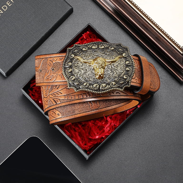 Sendefn Western Cowboy Belt, Longhorn Buckle, Unisex photo 2
