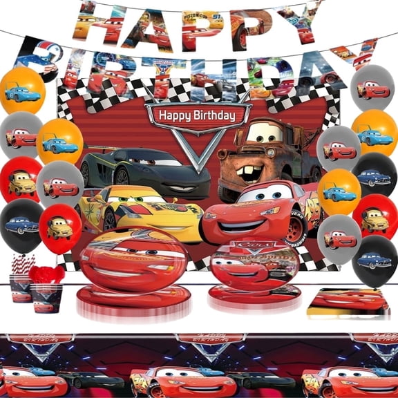 Cars Theme Party Decorations Tableware Set , 125PCS Cars Birthday Plates and Cups Napkins Tablecloth Birthday Decorations Tableware