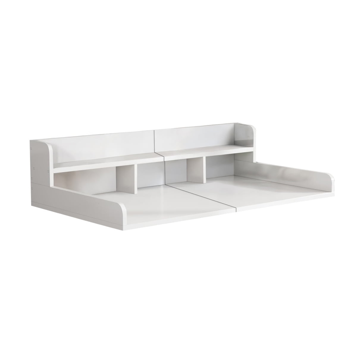 Modern Washer Dryer Countertop with 2-Tier Shelf,Laundry Room Countertop Organization Storage with 2.75" H Guard Edge Rails,Non-Slip Pad,Waterproof and Easy to Clean,54"W x 27.55"D,White