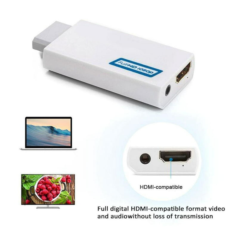 Wii to hdmi WII2HDMI FULL HD 1080P CONVERTER ADAPTER ADAPTOR AUDIO SUPPORT  Portable Wii to HDMI Wii2HDMI Full HD Converter Audio Output Adapter TV  White 