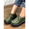 thumbnail image 4 of Zapatos de plataforma con cordones de color verde para primavera 2022, zapatos planos casuales de cuero de vaca genuino hechos a mano, zapatos individuales, 4 of 5