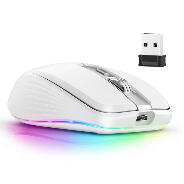 Souris de Jeu Sans Fil 2.4g Compatible Bluetooth 5.1 Double Mode 2400dpi Silencieuse Souris d'Ordinateur pour Jeu Bureau Blanche