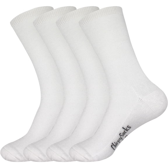 BambooMN Men's Rayon From Bamboo Fiber Thin with Thick Sole Dress Casual Comfortable Socks - White - Men's Shoe Size 10-14 - 4 Pairs