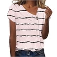 thumbnail image 2 of YHAJDS Short Sleeve Sweater for Women Printed V Neck Button Front Casual Spring Summer Blouse, 2 of 4