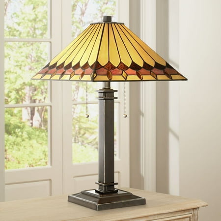 Amber Living Room - Robert Louis Tiffany Mission Accent Table Lamp Bronze Amber Art Glass Shade for Living Room Family Bedroom Bedside Office
