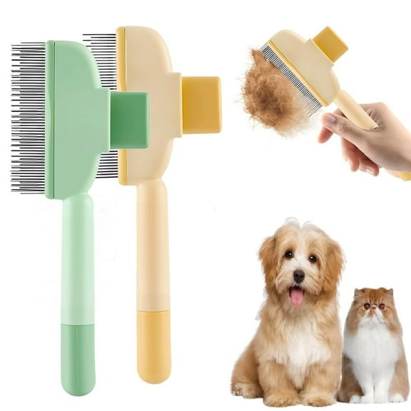 Self-Cleaning 2-in-1 Pet Grooming Brush, Dog & Cat Shedding Comb for Long/Short Hair, Home Furniture Fur Removal Tool(LR Green   Yellow)