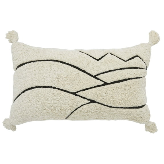 Peppermint Home Tufted Waves Decorative Pillow Cover with Tassels, 14"x 24", Ivory