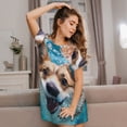 thumbnail image 3 of Honeii Sea Swimming Corgi Print Women's Loose Short Sleeve Nightgown, Soft Cotton Sleepwear, Comfy Loose Fit Pajama Dress for Sleep and Lounge, 3 of 6