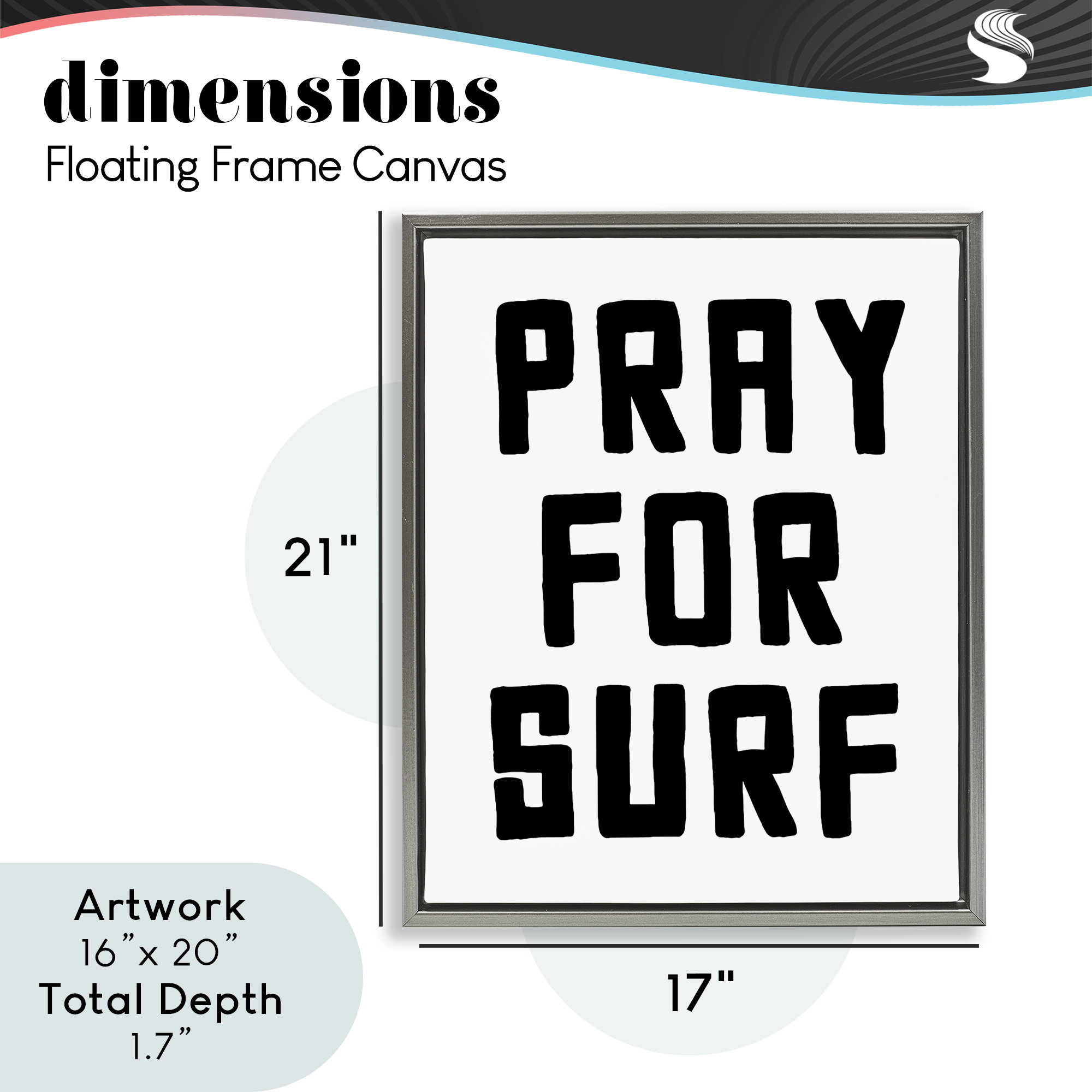 Pray For Surf Simple Sentiment Gray Framed Floater Canvas Wall Art, design by Lettered and Lined