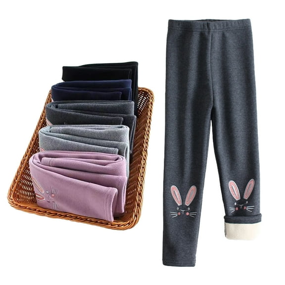 Esaierr Baby Girls Fleece Lined Leggings for Kids Toddler 1-10 Years Old Fall&winter Warm Pants Fall Outfits Bunny Embroidery Thick Warm Cotton Velvet Pants