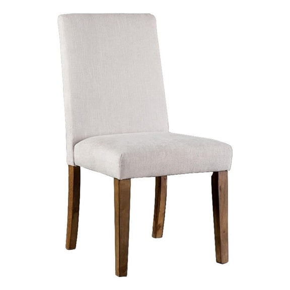 Jule Side Chairs Set of 2- Brown Solid Wood- Soft White Fabric Upholstery