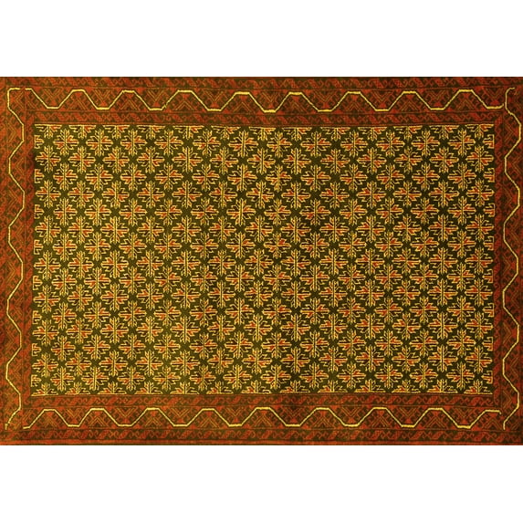 Ahgly Company Machine Washable Indoor Rectangle Persian Yellow Traditional Area Rugs, 2' x 5'