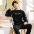 thumbnail image 3 of Conjunto de pijama de franela de manga larga para hombre, ropa de dormir de terciopelo Coral, holgada, coreana, invierno, 2022, 3 of 4