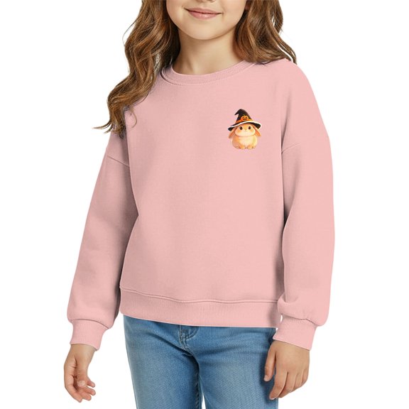 EnJoCho Little Girls Fleece Hooded Sweatshirt, Long Sleeve Oversized Printed Fashion, Crew Neck Pullover for Fall Halloween Holiday Family Outdoor Activities
