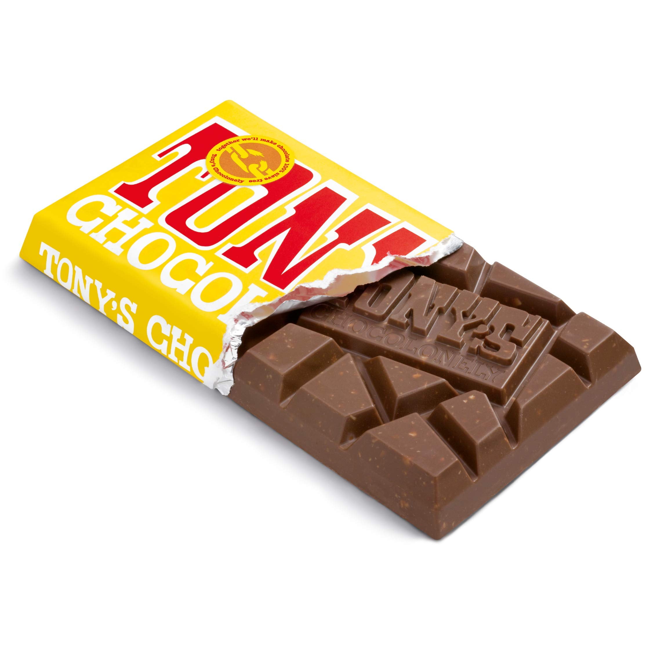 Tony's Chocolonely 32% Milk Chocolate Bar with Honey Almond Nougat, 6.35  Ounce, 15 Pack 