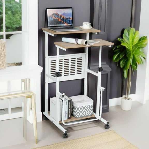 Demi Bonn Standing Desk for Small Space Sit Stand Desk with Height Adjustable Desktop, Laptop Workstation with Wheels, White