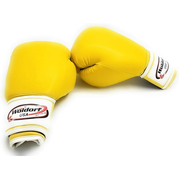 Woldorf Boxing Bag Gloves in Vinyl 6oz YELLOW Sparring, Grappling, Kickboxing, Fighting Gloves, Muay Thai Training Gloves, Heavy Bag Gloves For Speed Punching