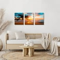 thumbnail image 3 of Abstract Ocean Beach Sunset Wall Art,Hieng Art,Sea Landscape Wall Art,Beach Sun Raise Photo,Canvas Wall Art 3 Pieces,3pcs Per Set Living Room Wall Picture (A-3pcs,12"x16"x3pcs), 3 of 5