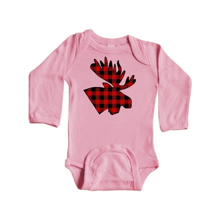 

Inktastic Moose Head in Red and Black Plaid Gift Baby Boy or Baby Girl Long Sleeve Bodysuit