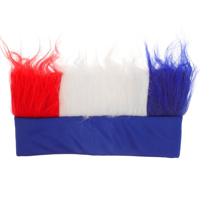 FELTECHELECTR Peluca azul, blanca y roja para aficionados franceses, peluca patriótica para partidos de fútbol y eventos deportivos, tocado novedoso para Europa.