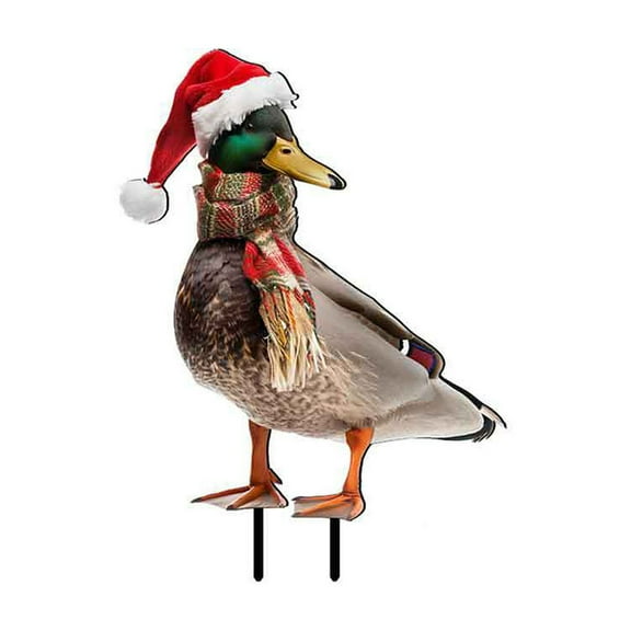 Qocolhg Christmas Metal Yard Sign with Stake Realistic 2D Mallard Duck Wearing Santa Hat Outdoor Christmas Decoration for Yard Flat Durable Animal Insert Yard Sign Duck Ornament for Christmas Decor