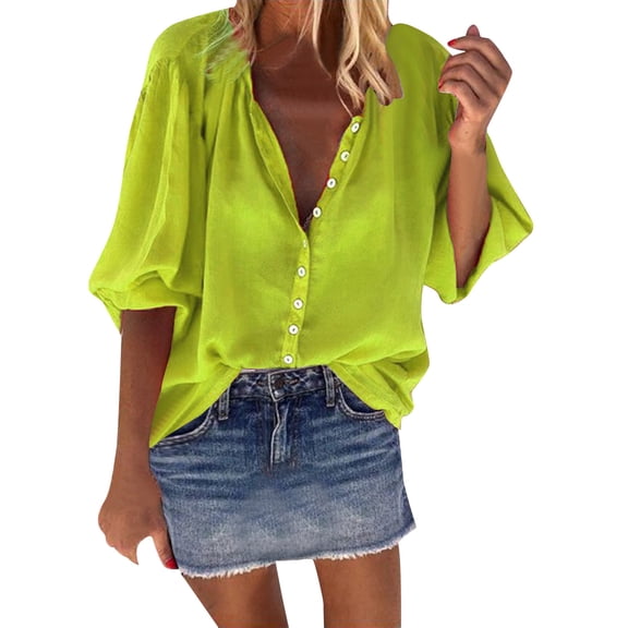 KaLI_store Hawaiian Shirts for Women Womens Button Down Shirts Stretchy Long Sleeve Basic Work Formal Casual Blouse Green,XXL