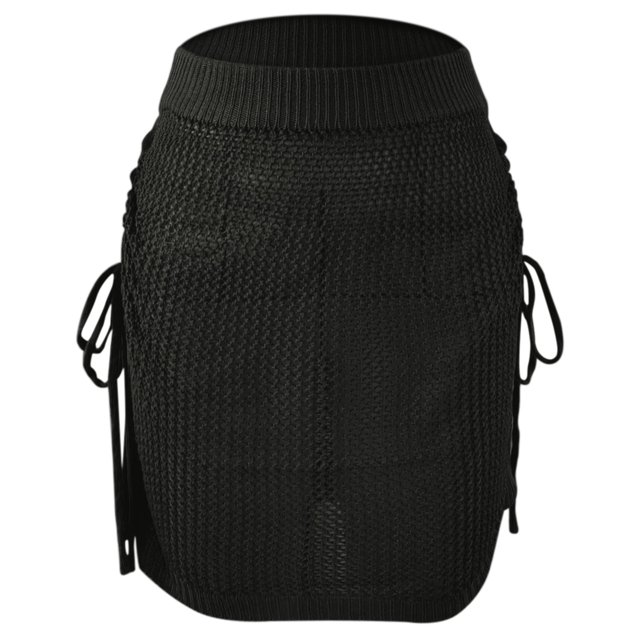 Gibobby faldas largas Media falda de punto para mujer, traje de baño Sexy de verano, falda con cordón, cintura elástica, paquete de lana, falda corta para glúteos(Negro, XL)
