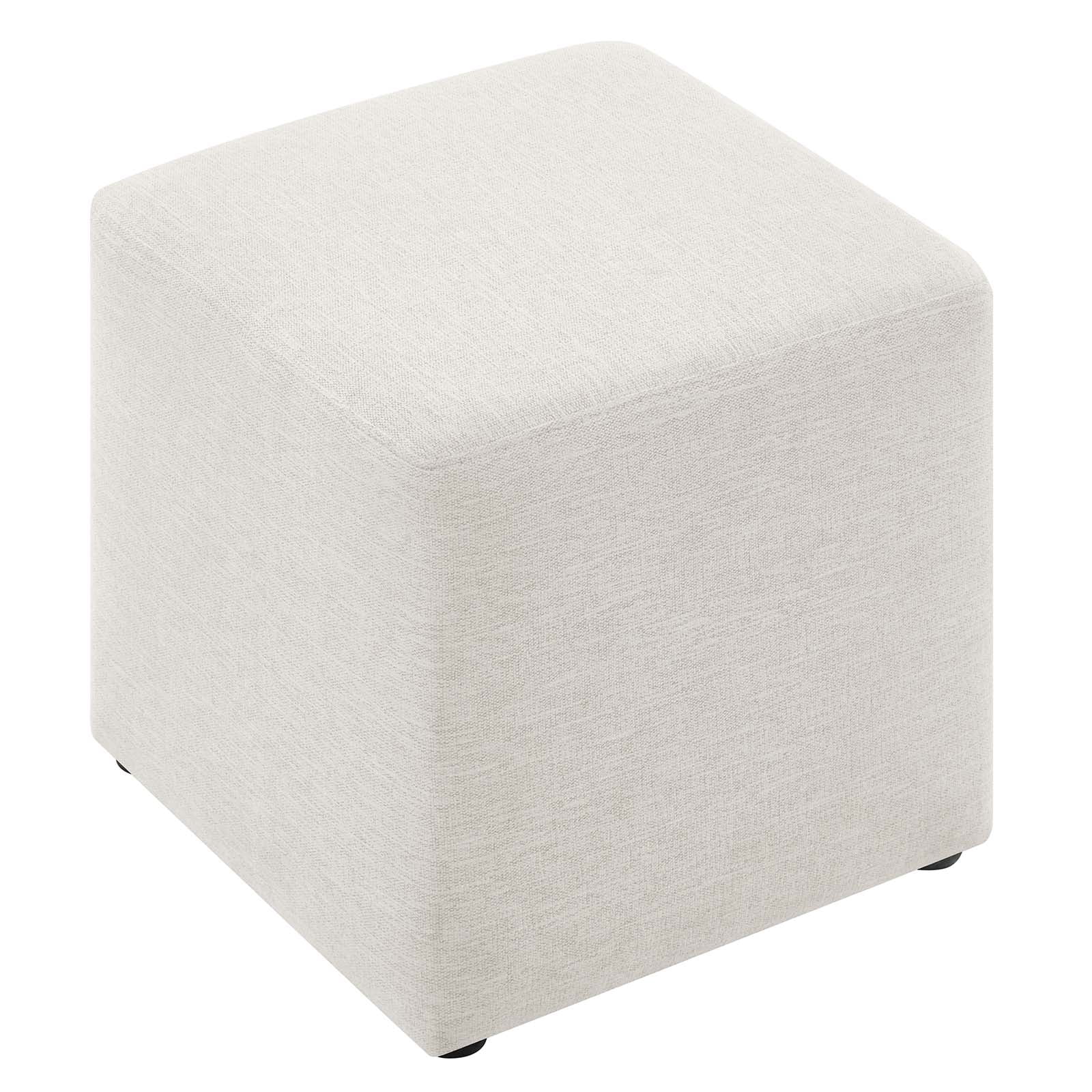 Callum 17" Square Woven Heathered Fabric Ottoman in Heathered Weave Ivory