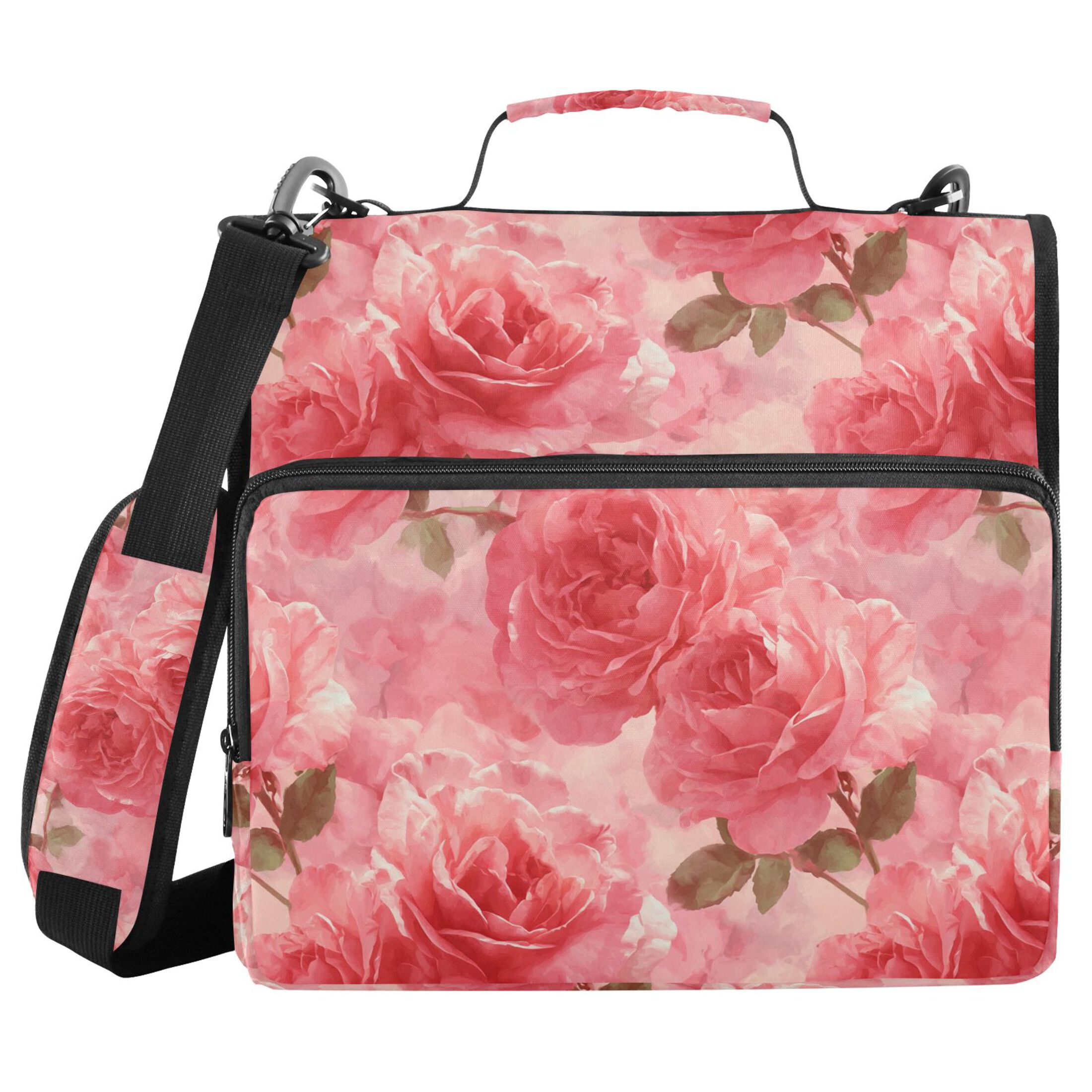 Zipper Binder Retro Romantic Roses 1.5 Inch Binder Folder Bag with Shoulder Strap and Handle