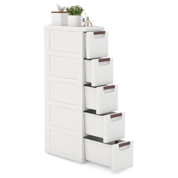 Slim Rolling Plastic Mobile Storage Cart Container with 5 Drawers, 36 Inch