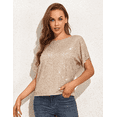 thumbnail image 3 of PrettyGuide Women's Sparkly Sequin Tops Short Sleeve Glitter Loose Party Shirt Blouse Boat Neck Dressy Top, 3 of 7
