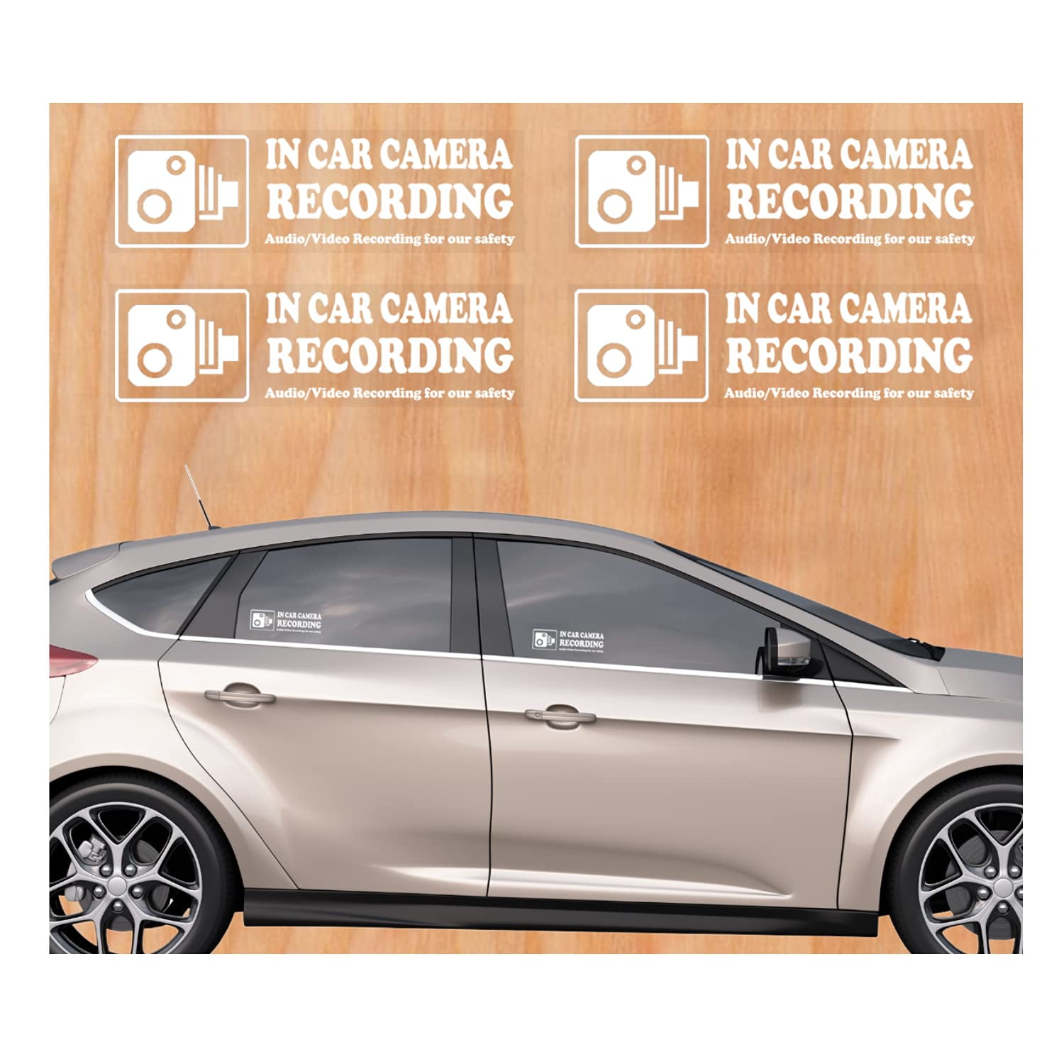 8 Pcs Car Camera Recording Stickers – Double Sided Vinyl Warning Decals For Vehicles