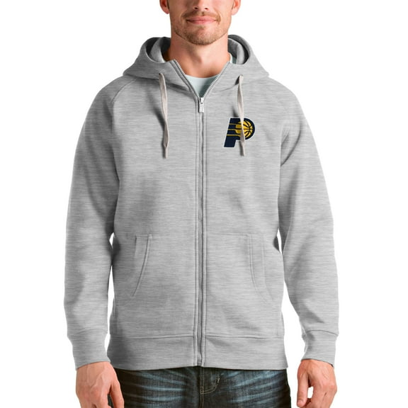 Men's Antigua Heathered Gray Indiana Pacers Logo Victory Full-Zip Hoodie